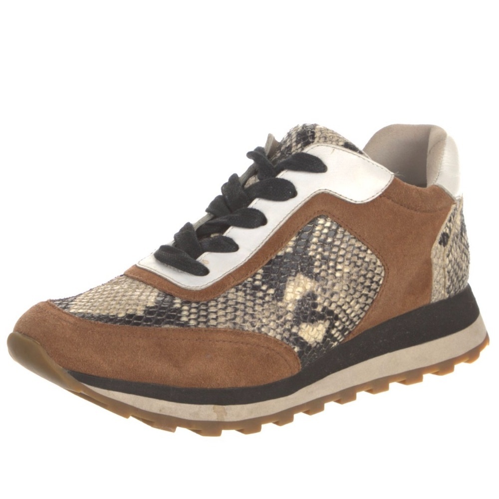Veronica Beard Brown Suede & Snakeskin-Print Sneakers